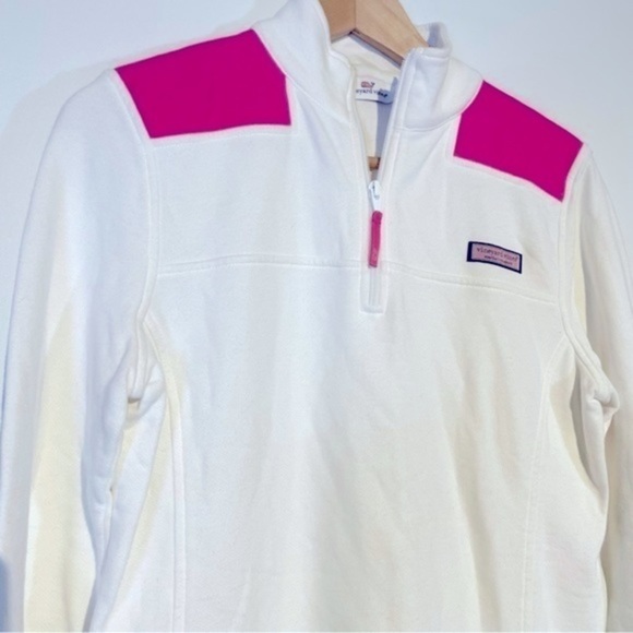 Vineyard Vines White Sweatshirt Pink Accents Small Quarter Zip - Picture 3 of 11